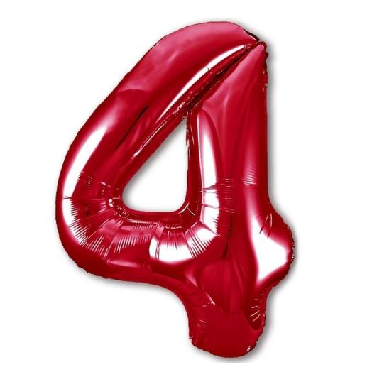 Шар-цифра "4" гелиевый, цвет красный     
