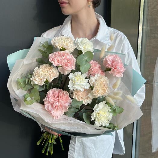Моно букет диантусы с сухоцветами 💕