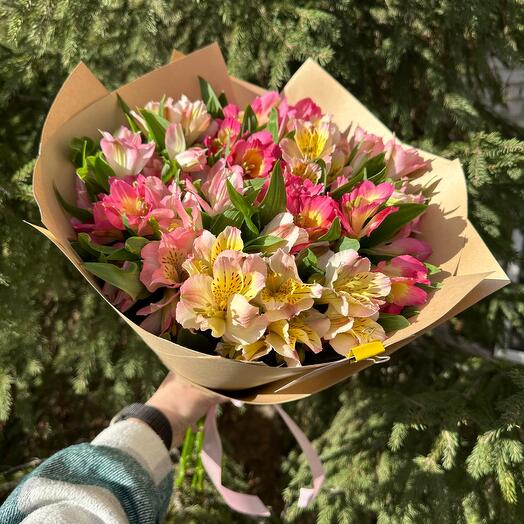 Bouquet of alstroemeria in craft