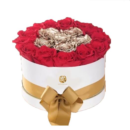 Foxy Red and Golden Roses in Box