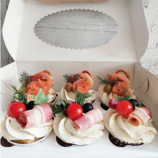 Соленые капкейки закусочные  ассорти (с рыбкой и копченостями) 6 шт