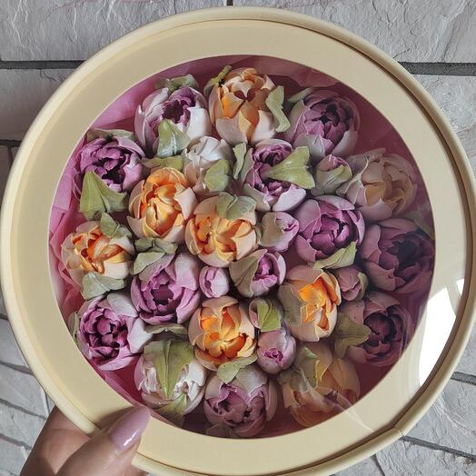 Тюльпаны из зефира в коробочке, 21 см