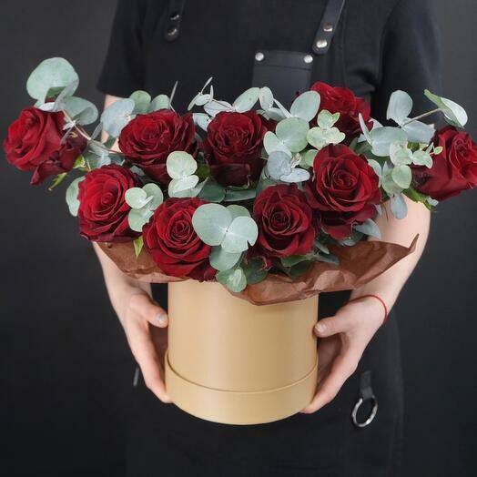 Passionate Explorer Roses and Eucalyptus Hatbox