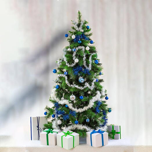 Artificial Christmas Tree with Silver and Blue Decorations 180cm