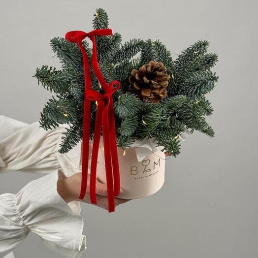 Новогодняя композиция из ели с гирляндой