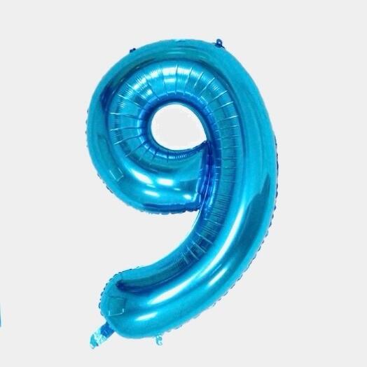 Фольгированый шар "9" с гелием Цифры (102 см) цвета Сине-голубой