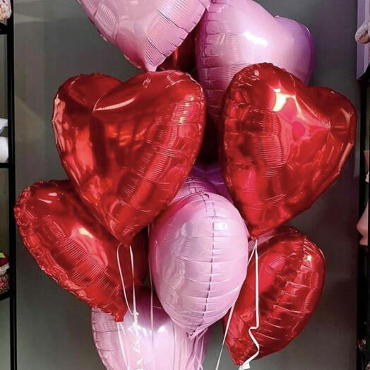 10 baloons red+pink hearts