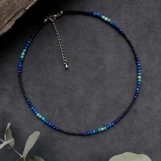 Чокер из бирюзы, лазурита и шунгита