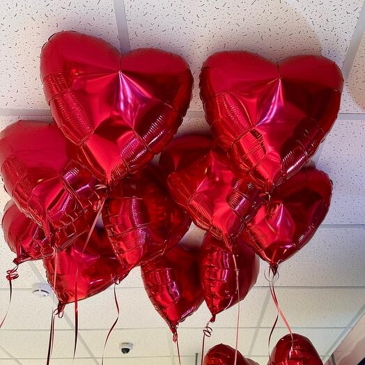 Шары красные сердца под потолок 10 шт