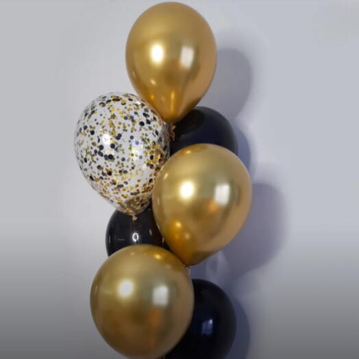 Zestaw balonów Hel 7 sztuk złoty czarny. Set of helium balloons 7 pcs gold black