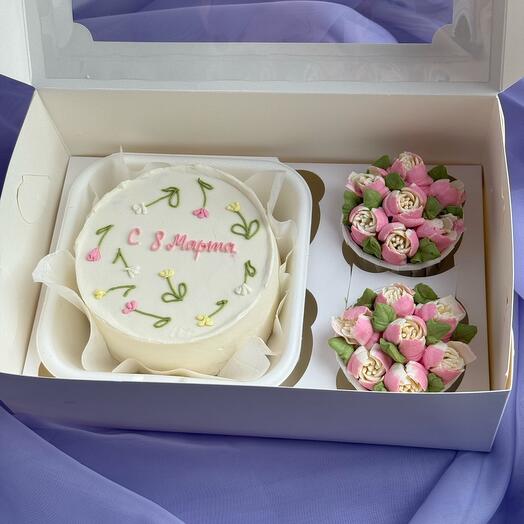 Bento + cupcakes con flores de crema