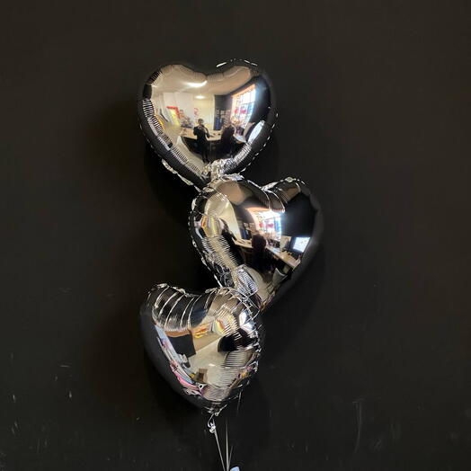 Fountain of foil Balloons hearts silver 3 pcs