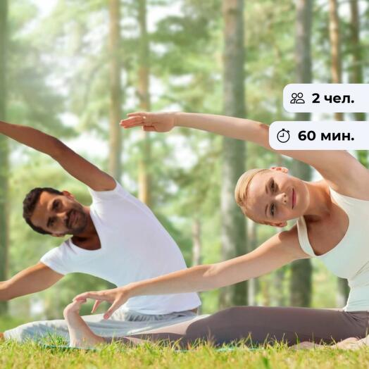 A harmonious couple. Yoga class