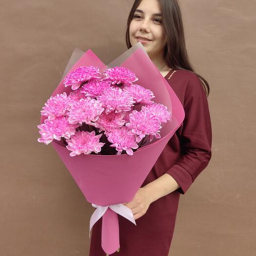 "Малинка"- 3 кустовые хризантемы в упаковке 🌸