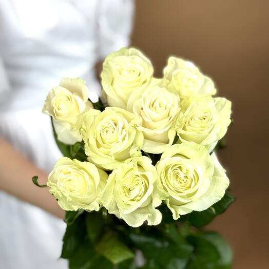 Белая роза Мондиаль Mondial 9 шт