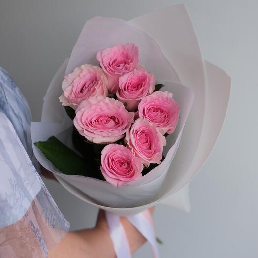 Розовые розы 7 штук
