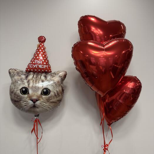 Набор шаров с котом, 4 шара
