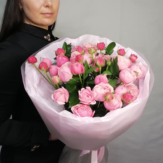 💓Милый букет "PERVOЦВЕТ" из 5 кустовых пионовидных роз Pink Silva