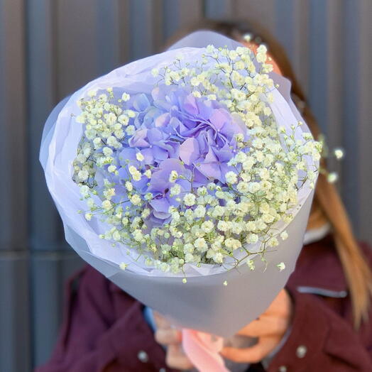 Сиреневая гортензия в облаке гипсофилы💜