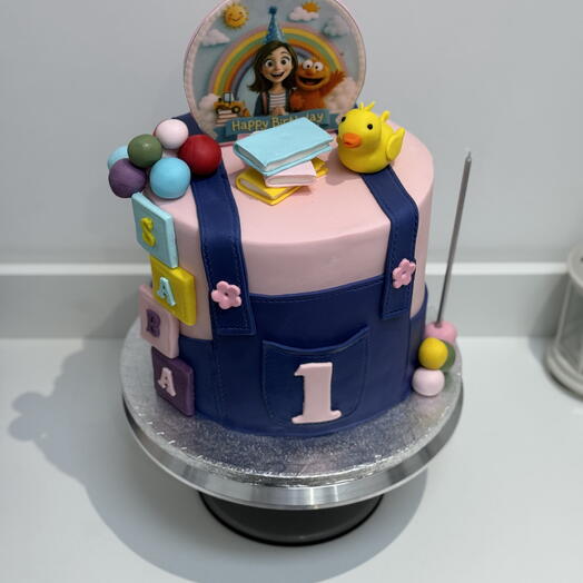 🎀 Dungarees 1st Birthday Cake – Handmade Custom Design