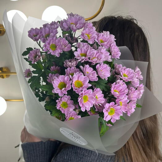 Букет из хризантем сантини сиреневых