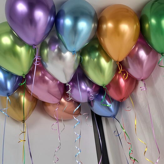 Разноцветные шары с гелием хром ассорти 15 штук