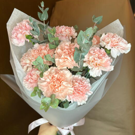 Монобукет из пышных диантусов розовые/сливочное мороженое