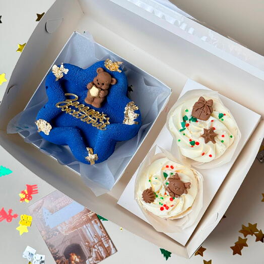 Новогодний набор муссовый торт звездочка и 2 капкейка