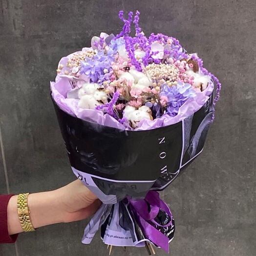 Букет из сухоцветов из гипсофиллы и хлопка💜