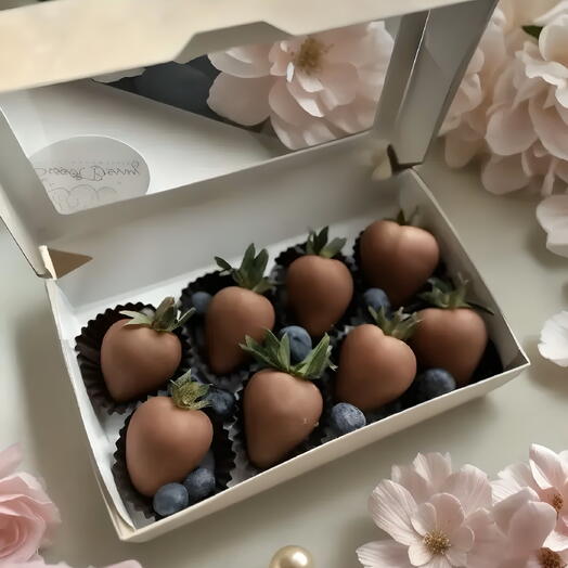 Клубника в молочном бельгийском шоколаде с голубикой