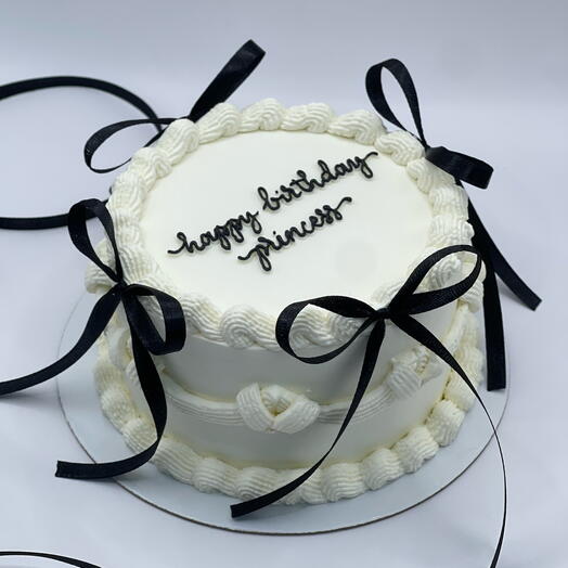 Бенто торт в стиле Ламбет с черными бантиками "Happy Birthday Princess", XL 700гр