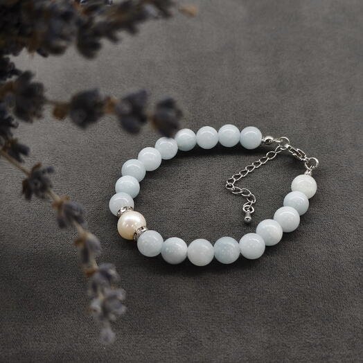 Браслет из аквамарина с речным культивированным жемчугом