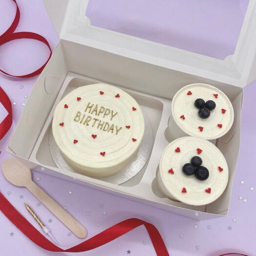 Бенто торт Happy Birthday и Бенто торты в стаканчиках на День Рождения
