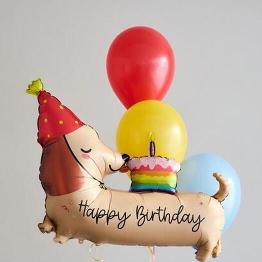 Набор шаров: Таксик «Happy Birthday»+ связка из 3 шаров