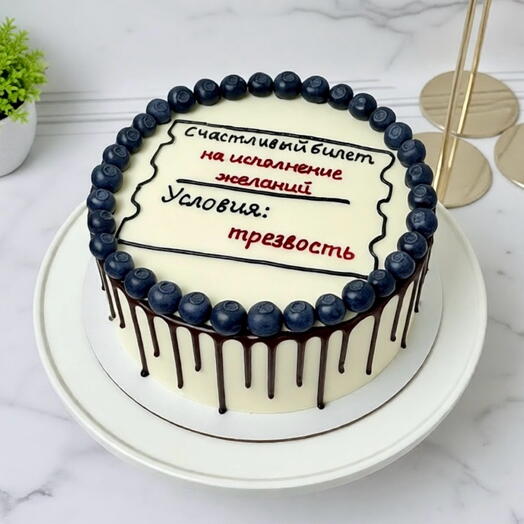 Торт на день рождения с голубикой,с шоколадными подтеками,парню,девушке,женщине,мужчине «Счастливый билет»