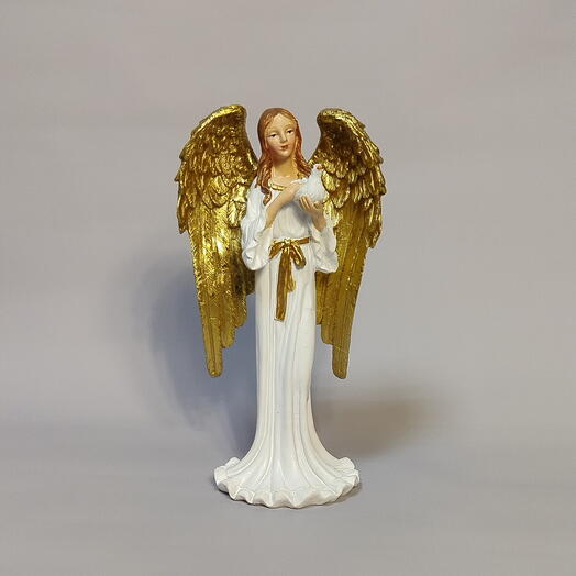 Статуэтка Ангела с золотыми крыльями и голубкой в руке. Декор на пасху