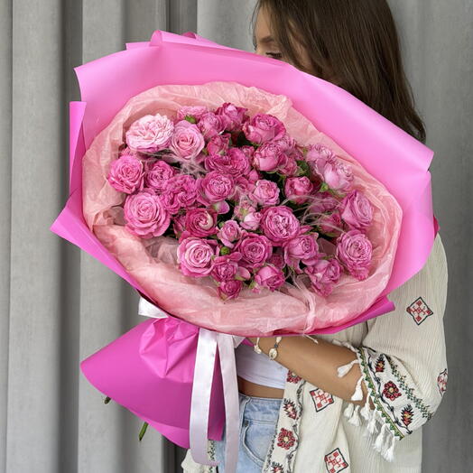 Монобукет из 15 веток кустовой розы «леди бомбастик» 💜
