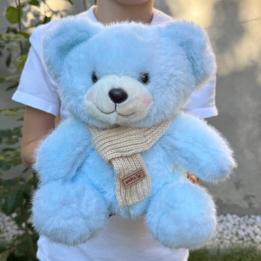 Мягкая игрушка плюшевый медведь голубой в шарфе 1шт. Soft plush teddy bear light blue in scarf 1pc