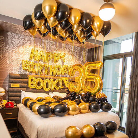 Luxury Room Birthday Decoration Set | Gold Black Balloon Surprise
