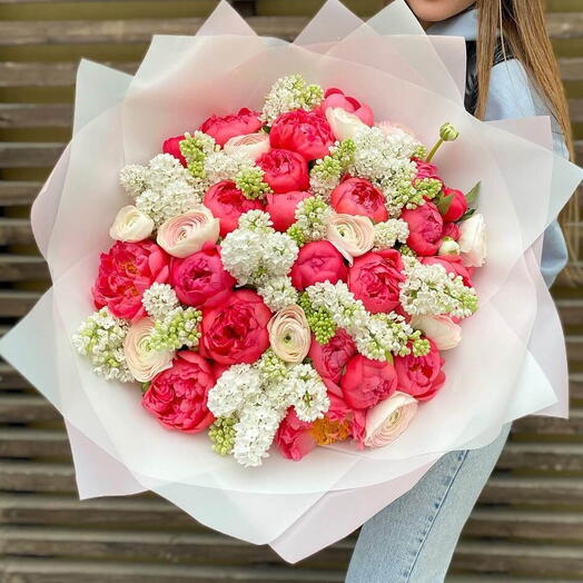 Сирень с пионами - 41 шт