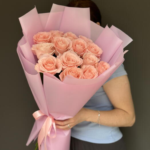 Розы 15 штук розовые 🌸