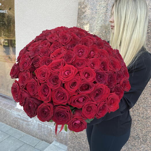 Шикарный букет 51 Алая Роза❣️Bloom room под ленту