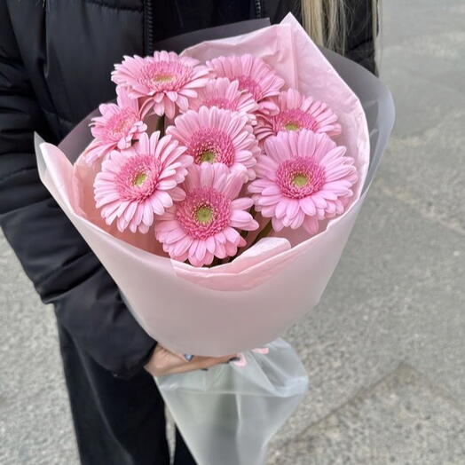 Моно 9 розовых гербер 🎀