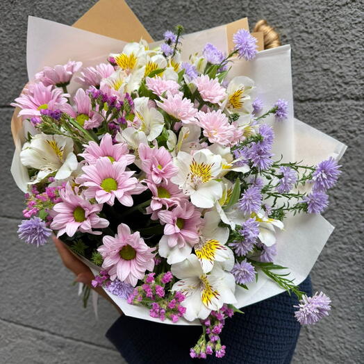 Soft Lavender Aster   Pink Chrysanthemum Bouquet