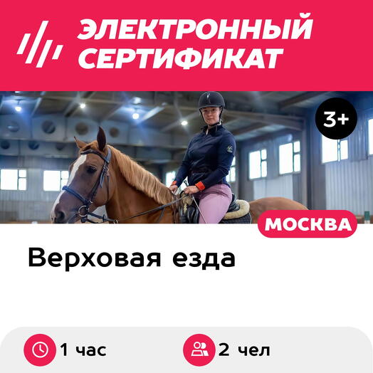 Подарочный сертификат Индивидуальное занятие по верховой езде с тренером, 2 чел. (1 час)
