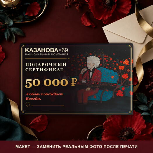 Подарочный сертификат «КАЗАНОВА 69» на 50 000 ₽
