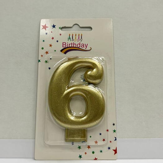 Свеча для торта Цифра "6" (золото)