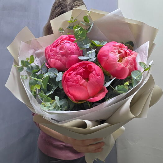 Букет из пионов, эвкалипта, 3