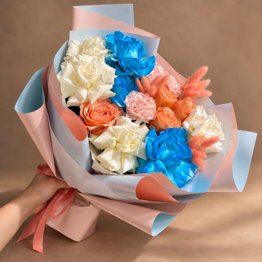17.Букет из роз микс,диантуса