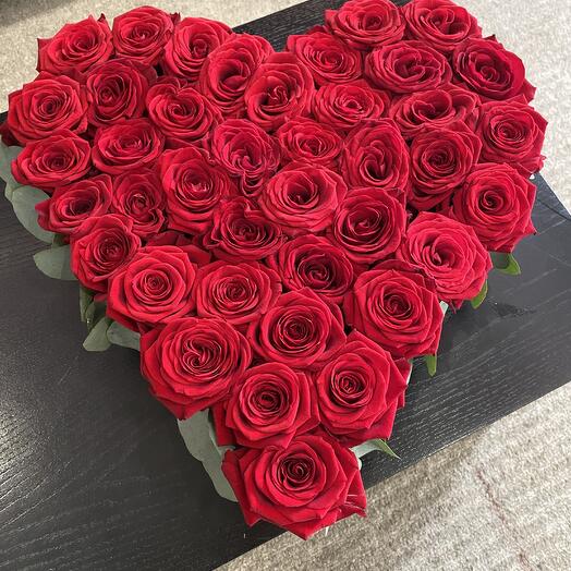 The red roses heart shaped arrangement